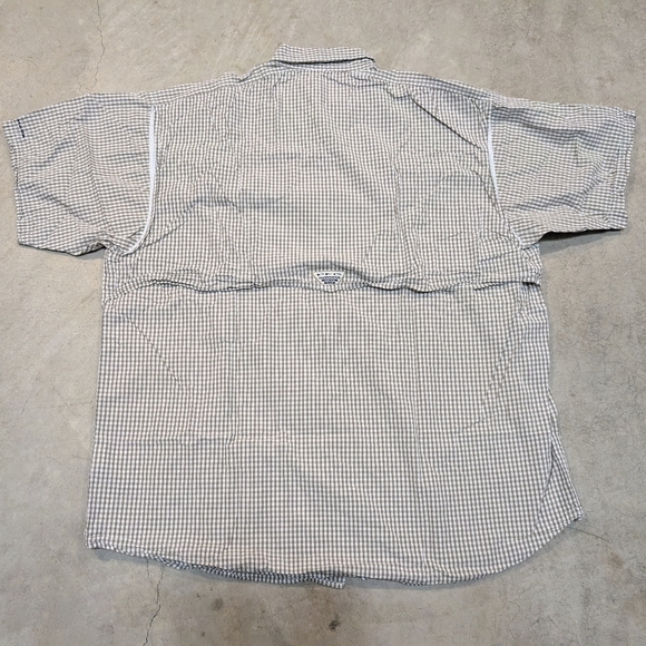Columbia PFG Super Bonehead Fishing Shirt Short Sleeve Check Green White Mens L - Picture 4 of 7